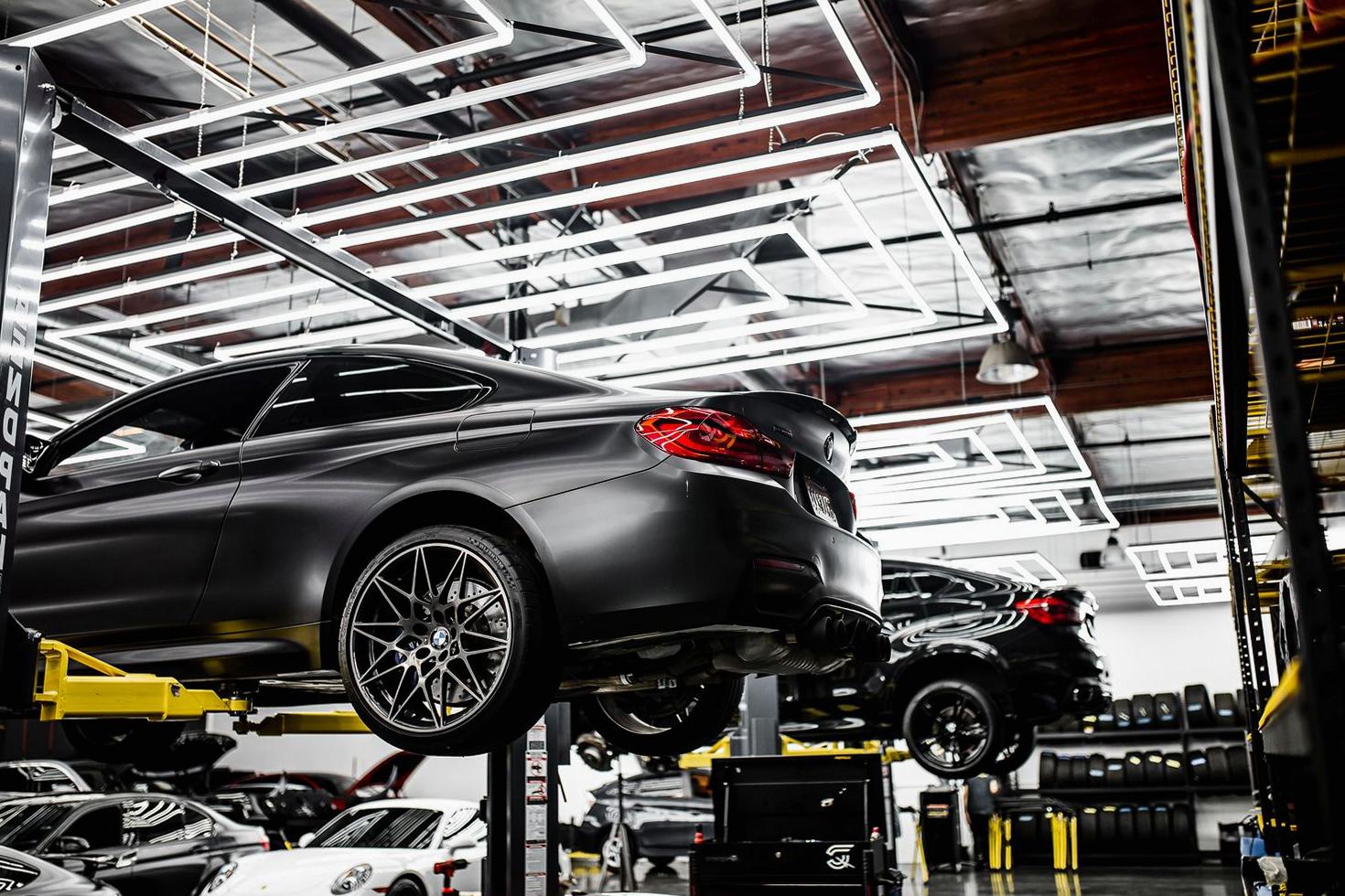 Professional car repair shop interior